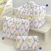 Quilted Cotton Makeup Bag – Zipper Cosmetic Organizer Box-Shaped Toiletry Case for Women & Girls