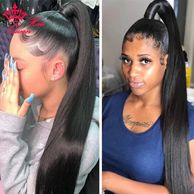 Clip-In Drawstring Human Hair Ponytail – 100g (3.5 oz) Brazilian Virgin Hair, Straight & Body Wave