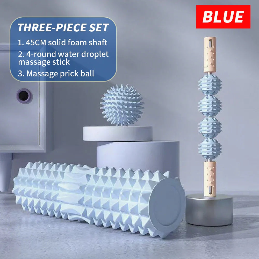 3-Piece Massage Set - Spiky Massage Ball, Hand Roller & Foam Roller for Foot and Body Relief