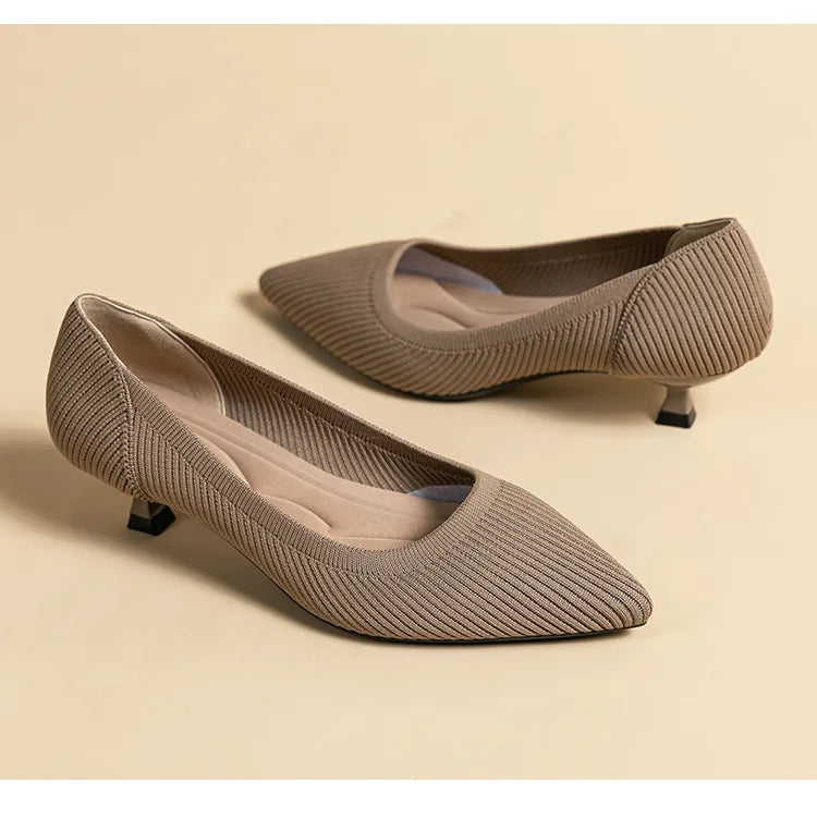 Women's Pointed-Toe Knit Slingback Pumps, Breathable Latex Insole & Anti-Slip Rubber Sole, 3.5 cm (1.38 in) Mid Heel