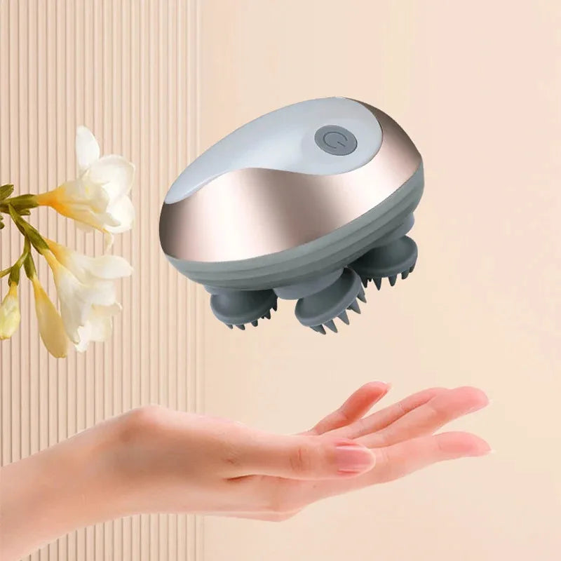 Mini Rechargeable Magnetic Head & Scalp Massager – Electric Kneading, 6 Modes, 3 Intensities, IPX Wet/Dry, Portable