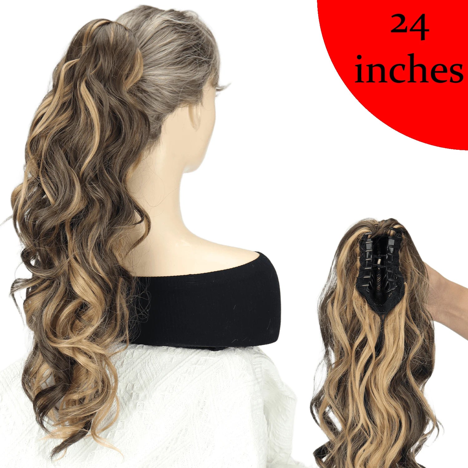 AZQUEEN 18-Inch (45 cm) Clip-In Wavy Ponytail Hair Extension - Heat-Resistant Synthetic, Layered Black/Brown