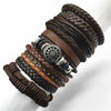 10-Pack Adjustable Black Woven Wrap Leather Bracelets – Handmade Unisex Rope Chain Lace-Up