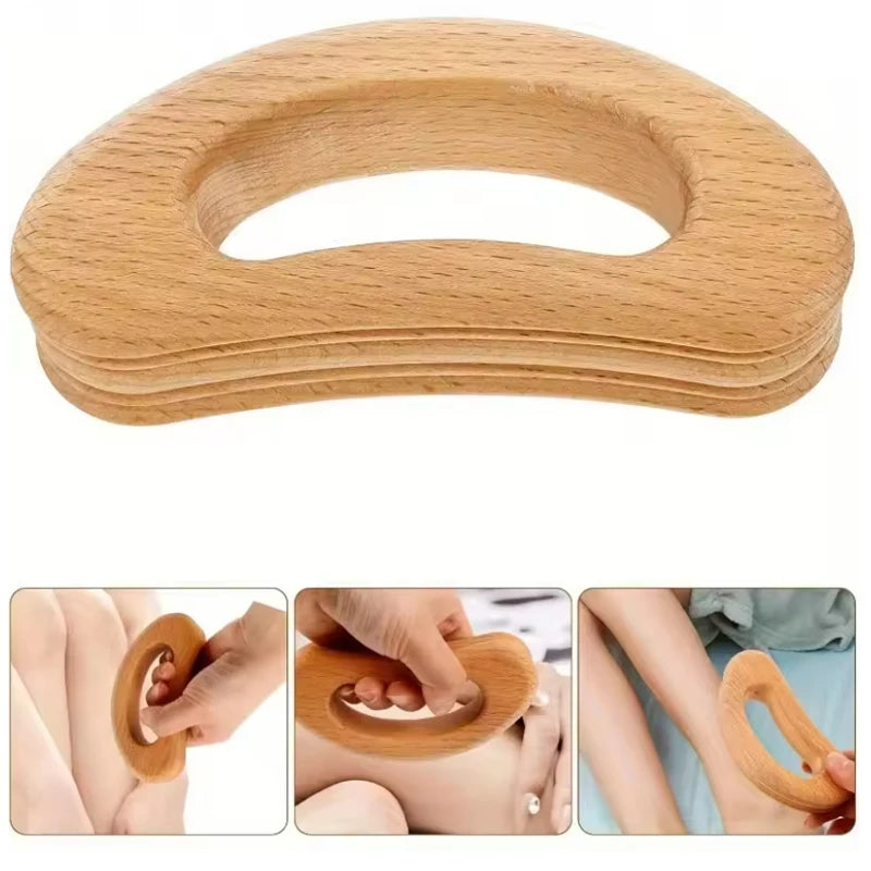 Wooden Handheld Massage Roller and Gua Sha Tool – Full-Body Trigger Point Massager for Women & Men