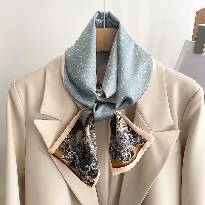 Women's Silk-Feel Printed Long Narrow Scarf 12 x 148 cm (4.7 x 58.3 in) - 50+ Colors | Headband & Shawl