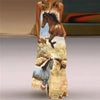 Women's Vintage Printed Boho Maxi Dress - V-Neck Sleeveless A-Line Summer Beach & Party Dress