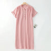100% Cotton Gauze Muslin Midi Sundress – Casual Short Sleeve Button Front A-Line Beach Dress
