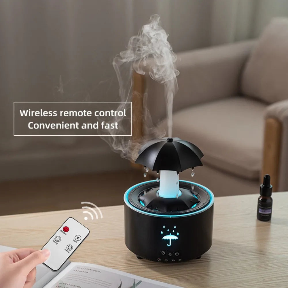 Remote-Controlled Aroma Diffuser Humidifier with RGB Night Light – UFO, Raindrop & Christmas Tree Designs for Home & Office
