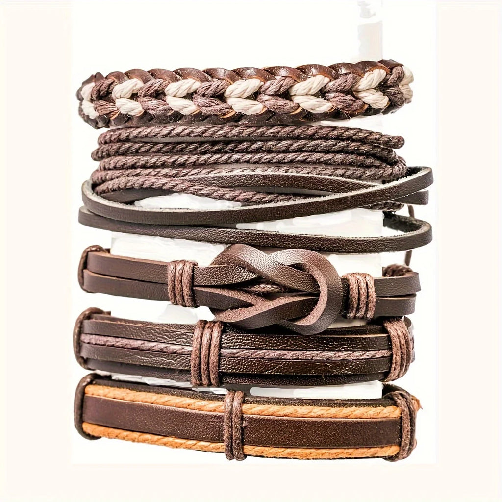 20-Pack Unisex Leather, Rope & Webbing Bracelets – Mixed Vintage Braided Gift Set