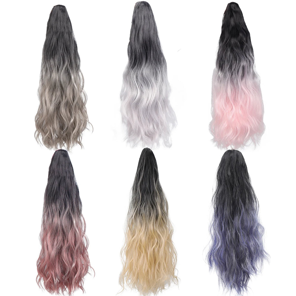 18-Inch (46 cm) Clip-In Water Ripple Ponytail Extension - Synthetic Gradient Multicolor, Heat-Resistant