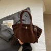 Matte PU Suede Tote Bag for Women – Large Capacity Retro Shoulder & Crossbody with Belt Detail