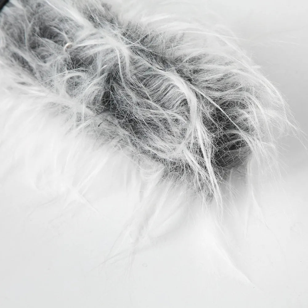 Y2K Gray Faux Fur Leather Waist Belt 41.34in (105cm) Furry Hip-Hop Jeans Waistband