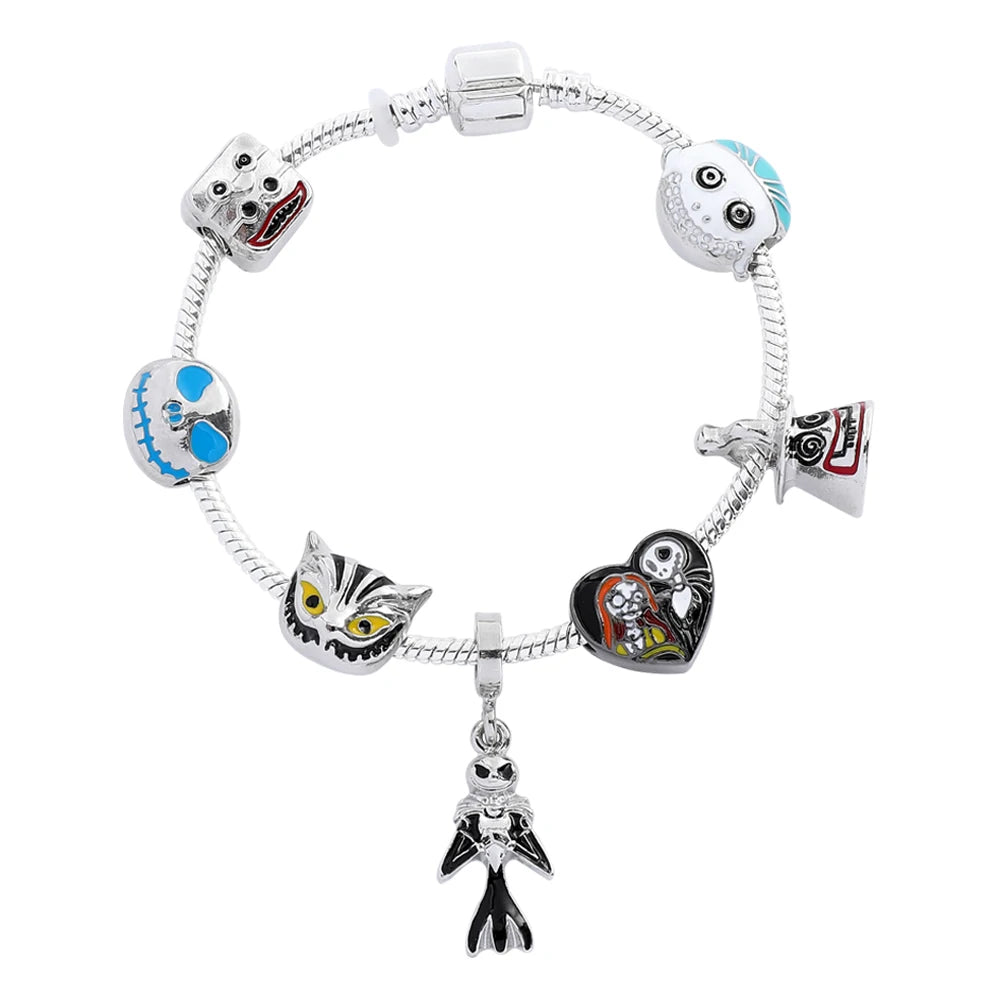 Disney The Nightmare Before Christmas Jack Skellington Charm Bracelet for Women Beaded Bangle