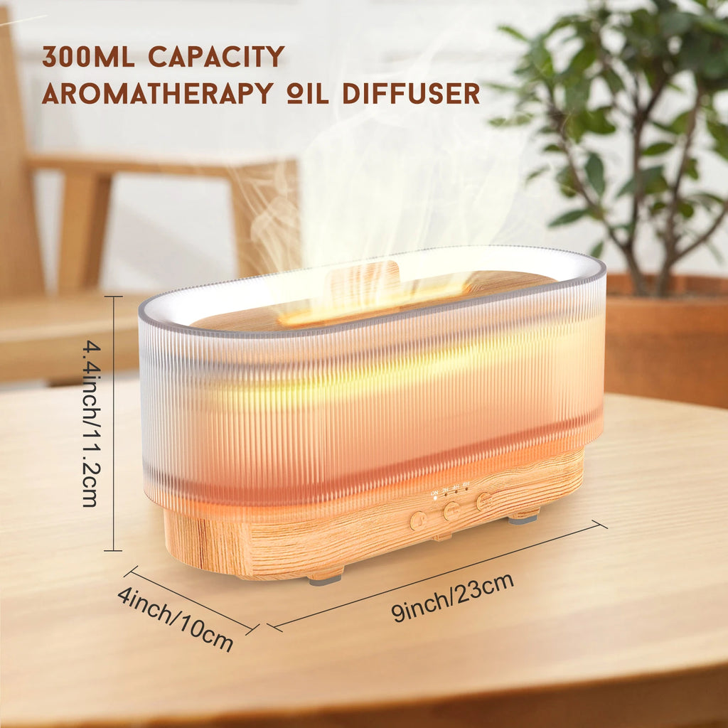 Sejoy 300ml Flame Aroma Diffuser – USB Cool Mist Essential Oil Humidifier with Colorful Night Light & Auto-Off Timer