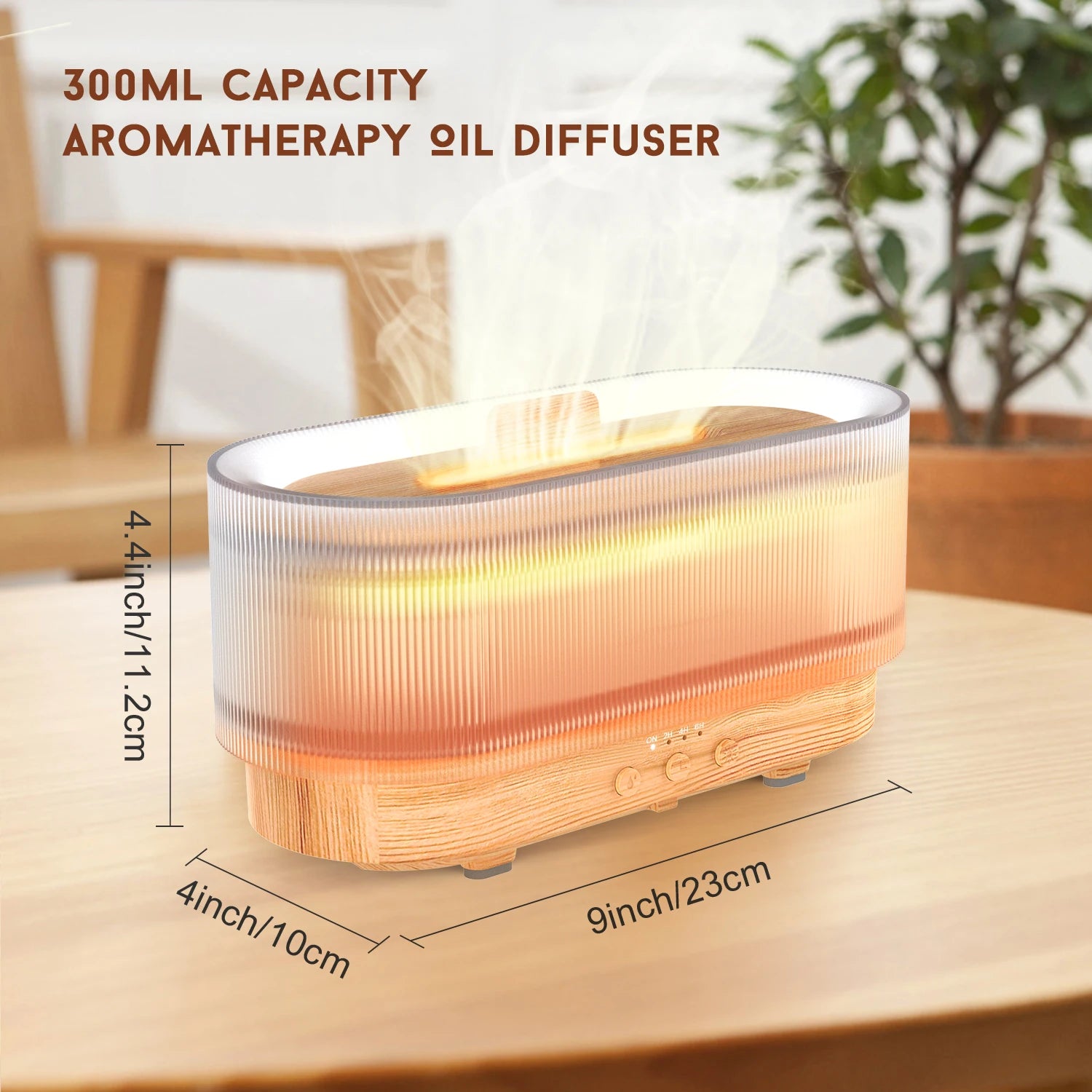 Sejoy 300ml Flame Aroma Diffuser – USB Cool Mist Essential Oil Humidifier with Colorful Night Light & Auto-Off Timer