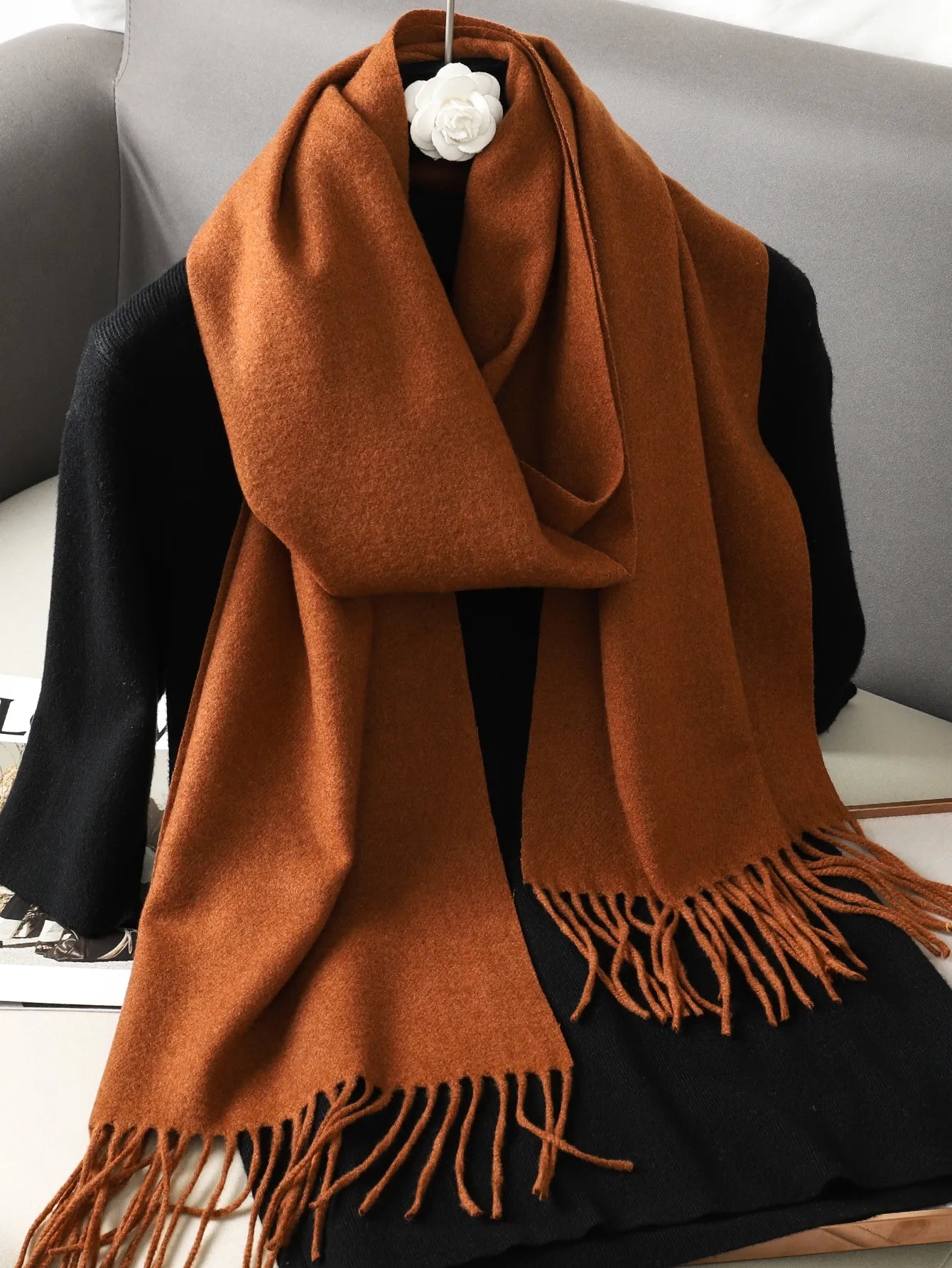 Women's Winter Scarf, Thick Cashmere-Look Pashmina Shawl with Tassels, Windproof Wrap, 175+ cm (69+ in) — 62 Colors