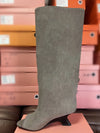 Women's Peep Toe Knee-High Boots Slip-On, Thick High Heels with Statement Heel, Microfiber Upper — Large Sizes