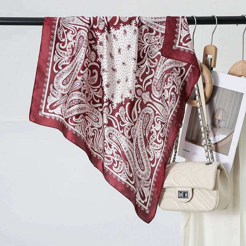 70cm (27.6in) Square Satin-Look Scarf, Paisley Cashew Flower Print, Neck Scarf, Headscarf, Bandana, Shawl, Hijab