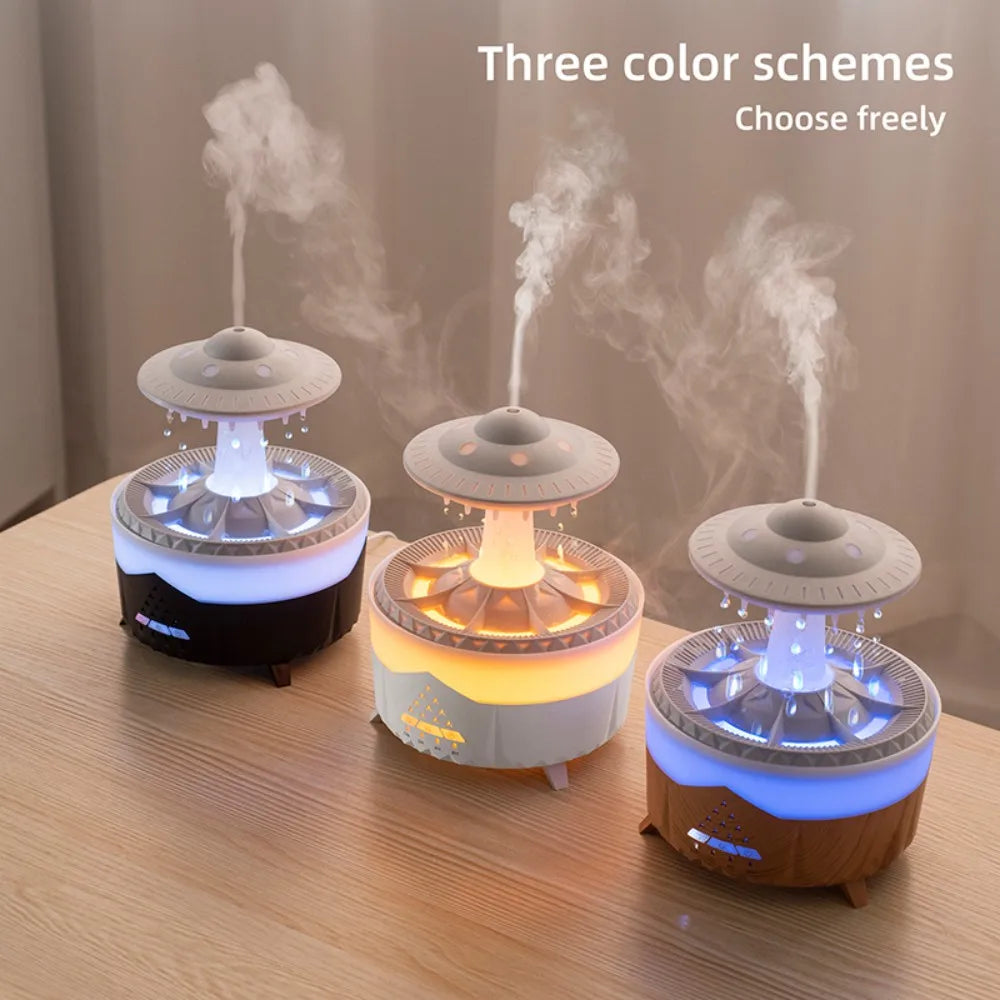 Remote-Controlled Aroma Diffuser Humidifier with RGB Night Light – UFO, Raindrop & Christmas Tree Designs for Home & Office