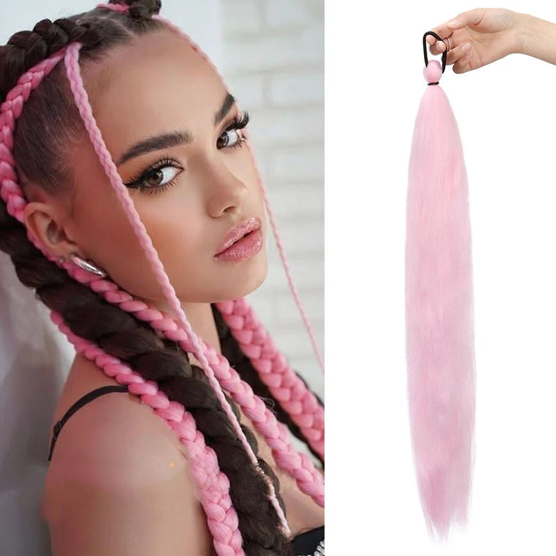 Women's Long Straight Ponytail Wig Extension - High-Temp Fiber, Festive & Braidable (1 Piece)