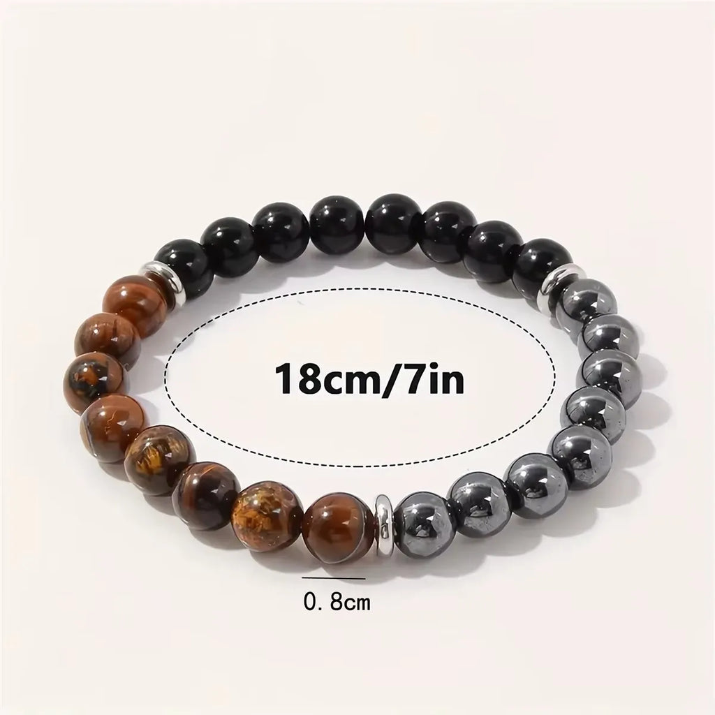 Triple Protection 8mm Gemstone Stretch Bracelet – Tiger Eye, Black Obsidian & Hematite (Unisex)