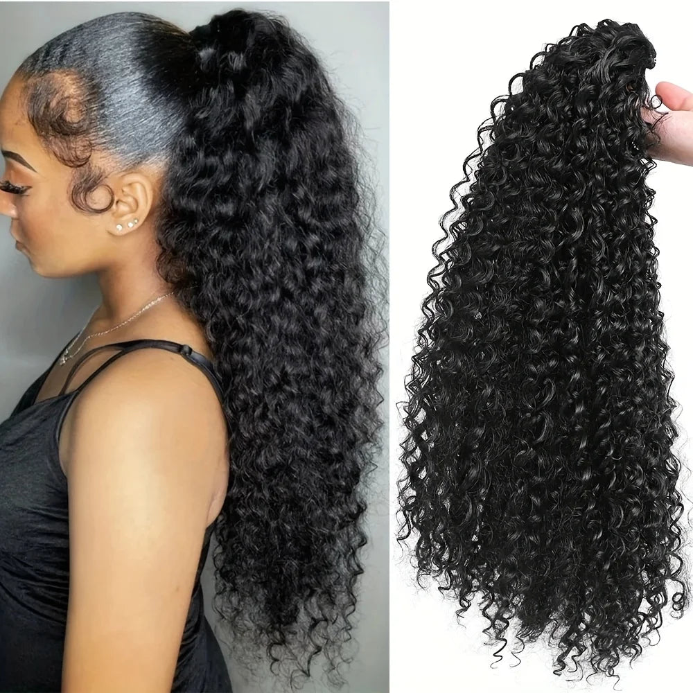 22-Inch (56 cm) Curly Drawstring Ponytail Extension for Women - Long Kinky Curly Clip-In Synthetic Hairpiece