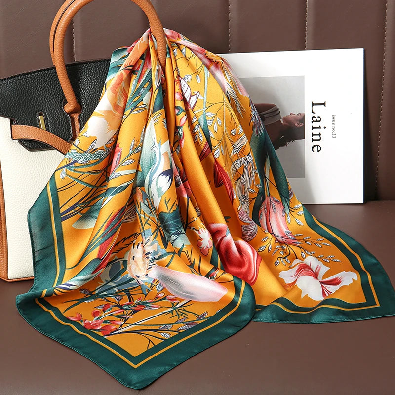 Luxury Satin Square Scarf 70 x 70 cm (27.6 x 27.6 in) – Silk-Feel Polyester Shawl Hijab Neckerchief Hair Ribbon Headband Bandana