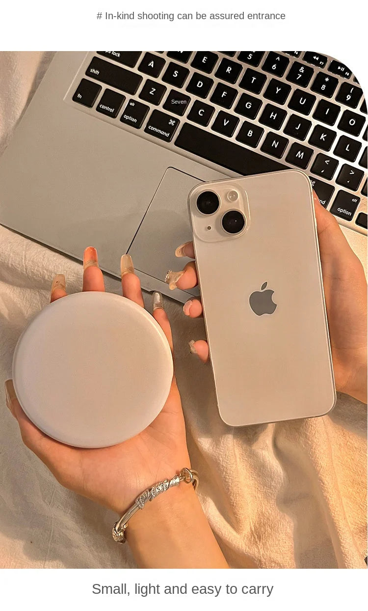 Portable LED Makeup Mirror — Pocket Mini Handheld Folding Lighted Round Mirror