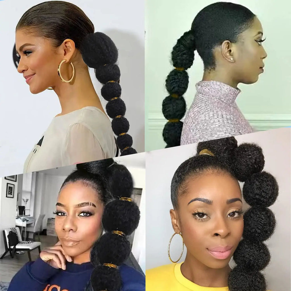 Drawstring Kinky Afro Bubble Ponytail Extension - Clip-In Natural Black