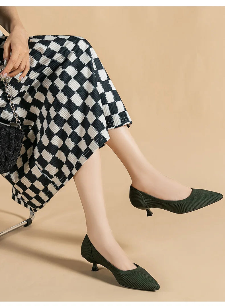 Women's Pointed-Toe Knit Slingback Pumps, Breathable Latex Insole & Anti-Slip Rubber Sole, 3.5 cm (1.38 in) Mid Heel