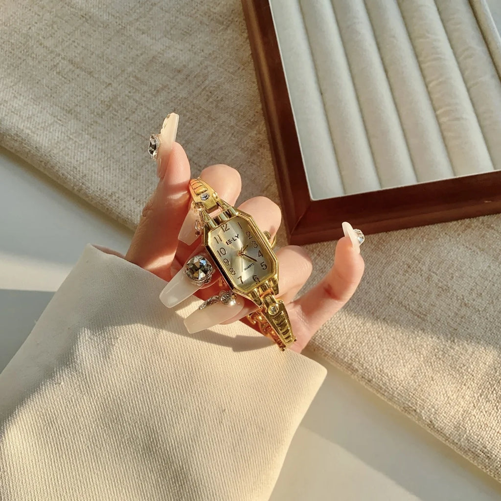 KCALOE Women's Gold Bracelet Watch – Elegant Rectangular Luxury Analog Wristwatch