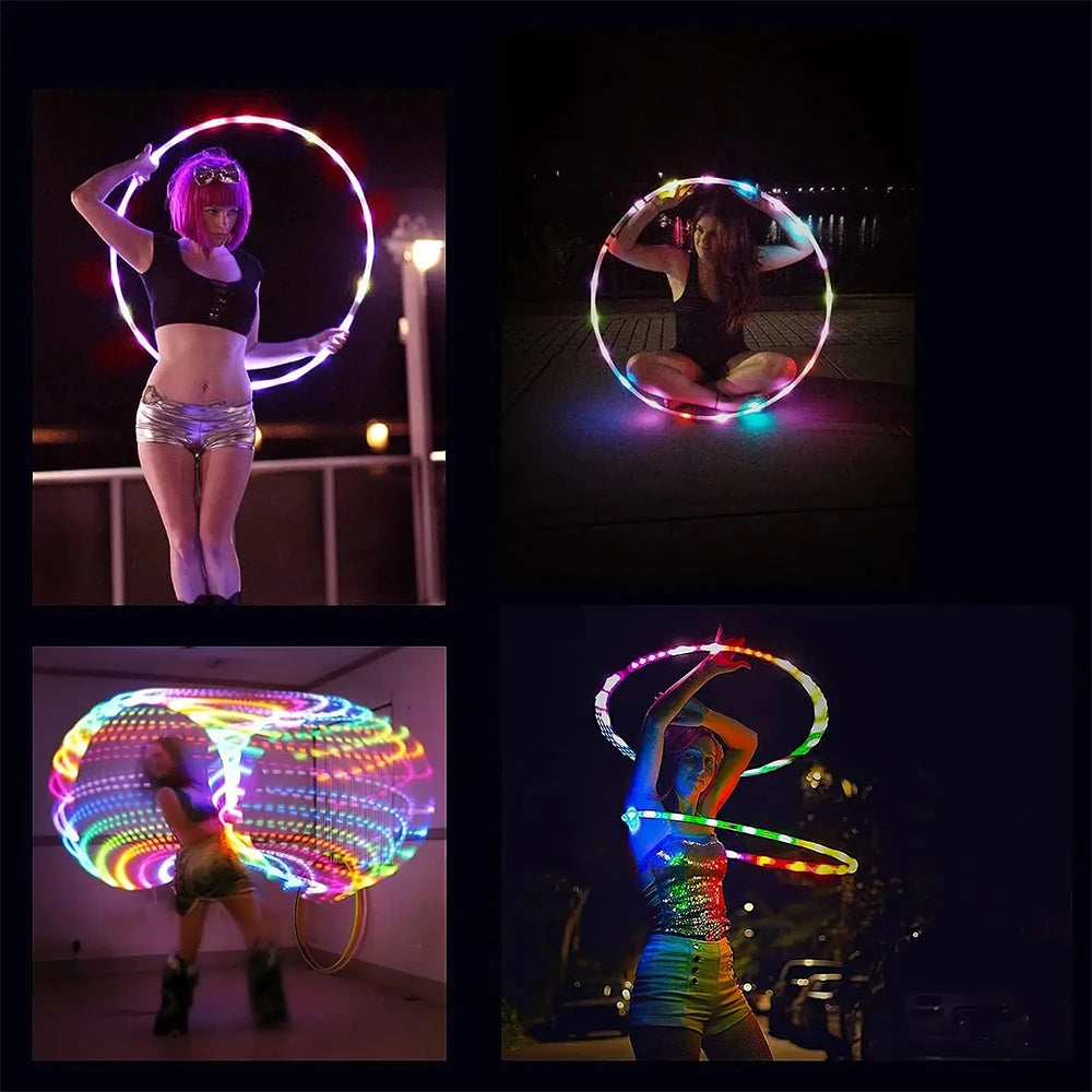 LED Luminous Hula Hoop 60cm (24in) Detachable Fitness Hoop – 14-LED Waist Exercise for Weight Loss