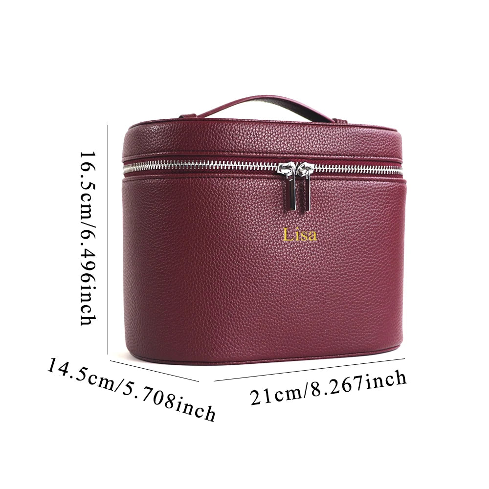 Large Capacity PU Leather Makeup Case with Internal Organizer - Personalized Travel Cosmetic Bag