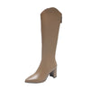 Plus Size Knee-High Zipper Boots for Women EU 35–43 (US 5.5–10) PU Pointed Toe Chunky Block Heel Winter Boots