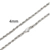 Twisted Rope Chain Necklace for Men & Women — Stainless Steel, 16–36 in (40–91 cm), 2–5 mm, Gold or Silver
