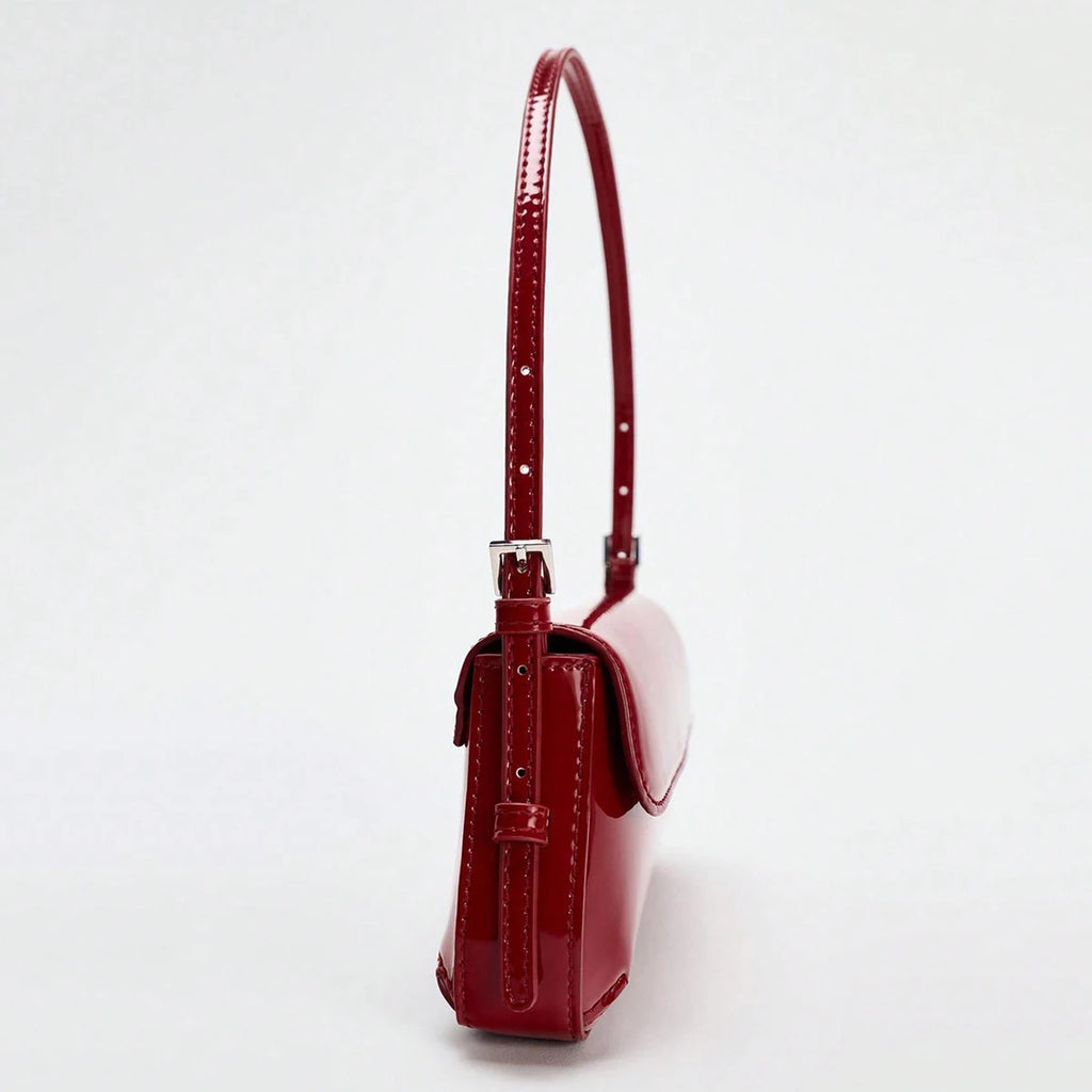 Patent Leather Retro Baguette Shoulder Bag – Elegant Underarm Bag for Work & Everyday