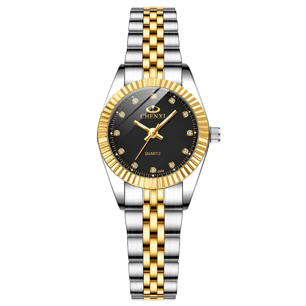 CHENXI Women's Gold Stainless Steel Quartz Watch – Small 26mm (1.02 in) Round Dial Dress Bracelet Wristwatch