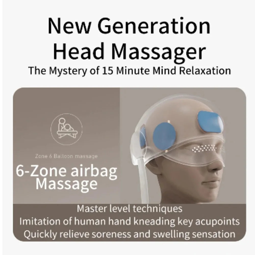 Electric Head Massager – Scalp & Eye Airbag Massager with Heat and Kneading, USB Rechargeable, 4 Modes