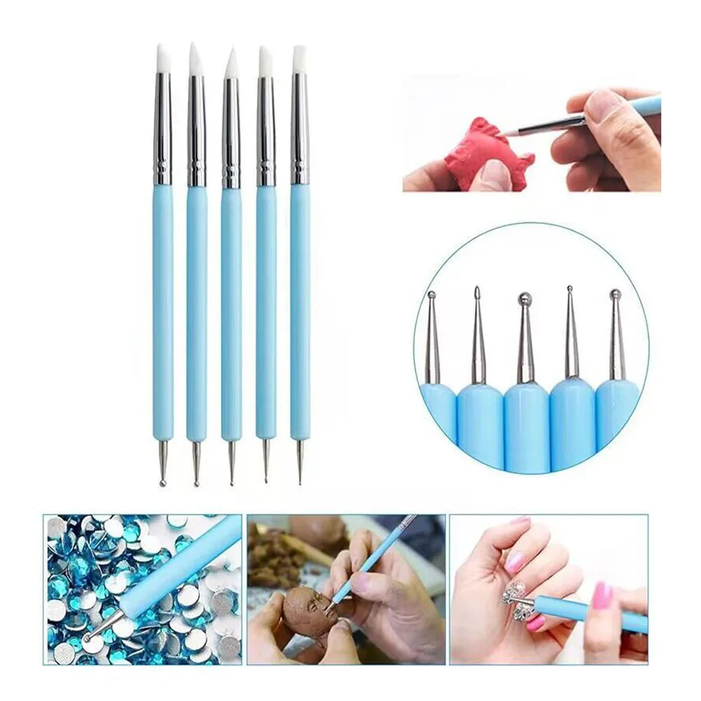 5-Pack Double-Ended Silicone Dotting Tools – Nail Art, Clay Sculpting & Cake Decorating Pens