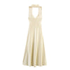 ETJ Women's Satin-Texture Spaghetti Strap A-Line Maxi Dress with Scarf Detail for Parties