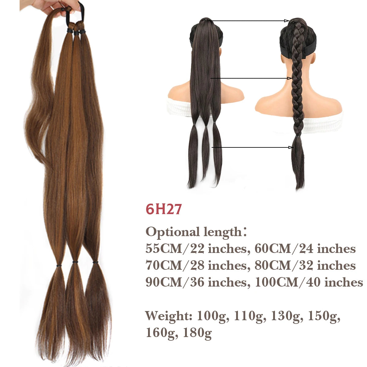 22-40 Inch (56-100 cm) Synthetic Braided Ponytail Hair Extension with Elastic Band