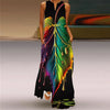 Vintage Print Boho Maxi Dress – Sleeveless V-Neck A-Line Beach Sundress with Pockets