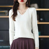 Women's V-Neck Knit Pullover Sweater — Long Sleeve Loose Fit Office Style