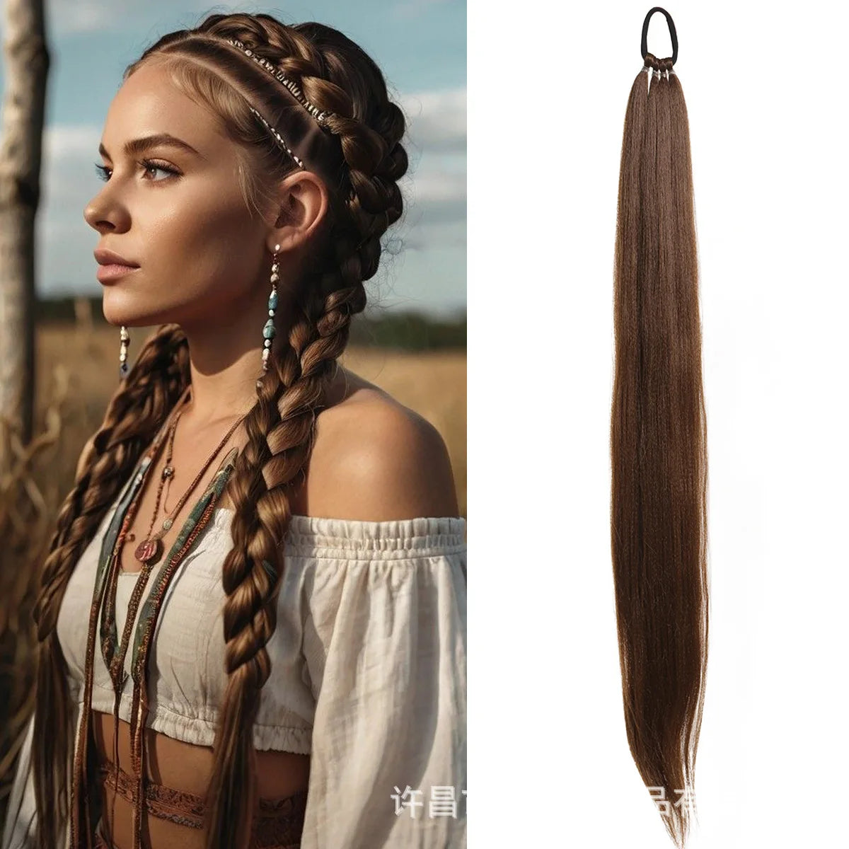 28 Inch Synthetic Straight Ponytail With Elastic Hair Rope Hair Extensions Fashionable For Daily Use Party Hair Accessories