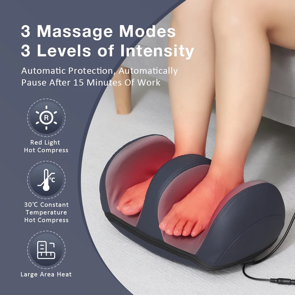Shiatsu Electric Foot & Calf Massager with Hot Compress — Deep Kneading Roller, 3 Intensity Levels & Remote Control