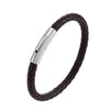 Unisex Braided PU Leather Bracelet with Stainless Steel Clasp - Trendy Geometric Bangle Gift for Men & Women