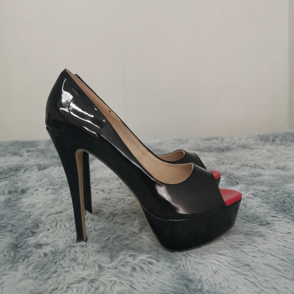 Women Platform Peep Toe Pumps 14cm (5.5 in) Thin Stiletto Patent Leather Party & Wedding Heels