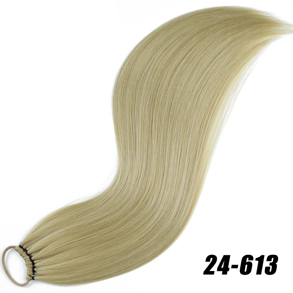 24-Inch (61 cm) Synthetic Braided Ponytail Extension – Black Long Straight Hairpiece with Elastic Band