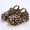 Leopard Platform Clogs for Women — Closed-Toe Chunky Wedge Sandals with Back Strap, Lightweight EVA Slip-On