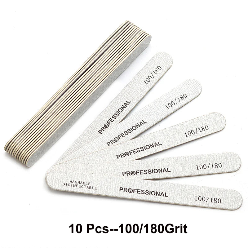 10-Pack Curved Wooden Nail Files – Double-Sided 100/180 and 180/240 Grit Emery Boards for Manicure and Pedicure